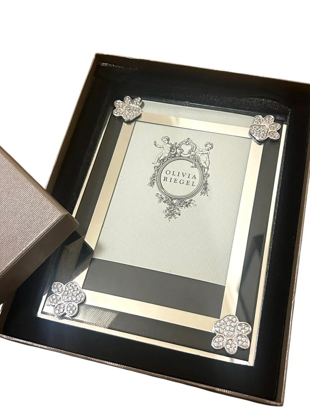 OLIVIA RIEGEL 4x6 Pet Crystal Paw Print Glass Frame In Box Designer Gift